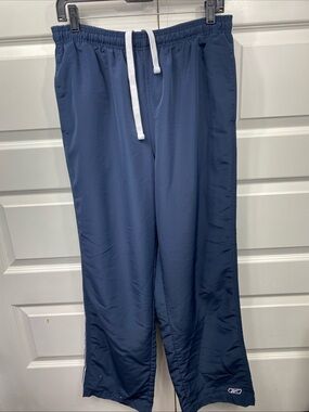 Men’s Reebok Track Pants Navy White Piping Lined Zipper Drawstring Large